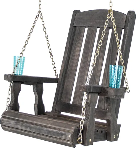 Vista 10 de Amish Casual Silla columpio con tratamiento a presión de misión resistente con portavasos (mancha de cedro)