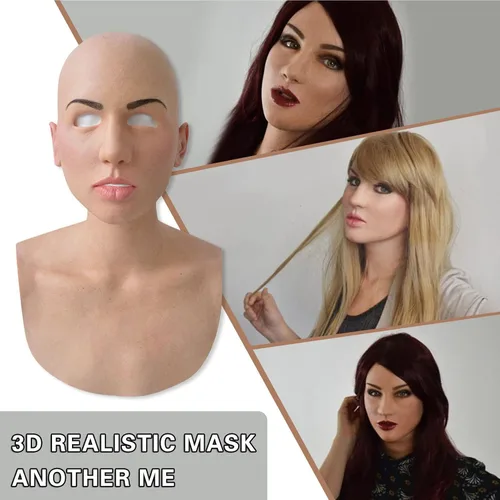 Vista 2 de Tiydiygo Máscara de látex para disfraz de Halloween 3D novedosa máscara de terror para mujeres súper suave y realista para adultos para fiesta