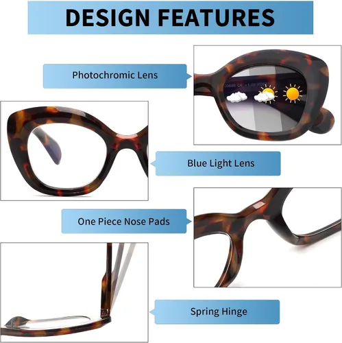 Vista 7 de JM Gafas de lectura con ojo de gato para mujer, lectores de computadora con bloqueo de luz azul con bisagra de resorte Spring Hinge,One Piece Nose