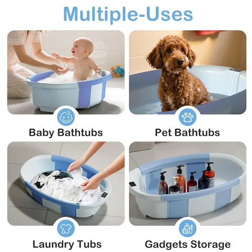 Vista 8 de Bañera Plegable para Bebé - Bañera Grande para Bebé con Termómetro y Cojín Bañera Portátil de Viaje para Recién Nacidos e Infantes Bañera Azul
