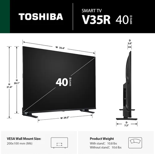 Vista 2 de TOSHIBA 40" Class V35 Series LED FHD Smart Fire TV, Voice Remote with Alexa, Stream Live TV Without Cable