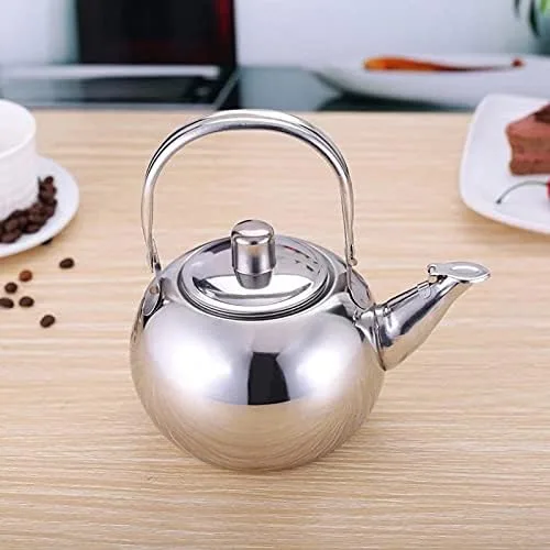 Vista 5 de Tetera de acero inoxidable de 1/1.5./2L con filtro de infusor de hojas de té, cafetera de gran capacidad, juego de té Kung Fu (2L)