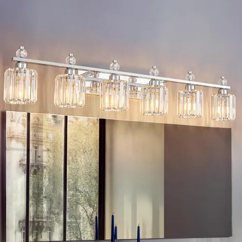 Vista 31 de Luces de Tocador de Baño de 3 Luces, Placado Negro, Modernas Luces de Tocador de Cristal para Baño, Luces de Tocador de Cristal para Usar Sobre