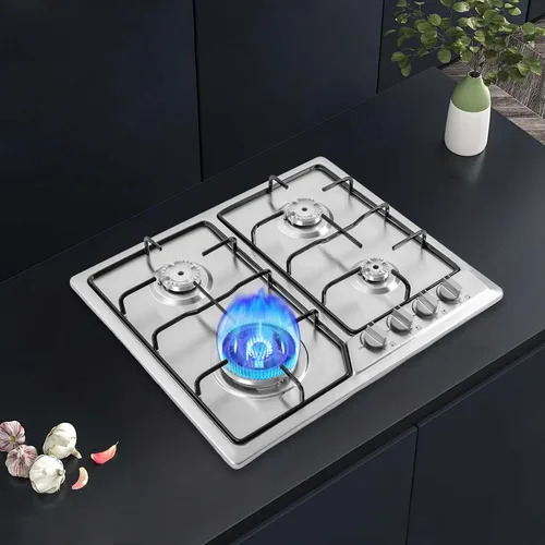 Vista 5 de Estufa de gas, 23 pulgadas Incorporada con 4 quemadores sellados Estufa de alta potencia GLP/NG Cocina Cocina Fácil de limpiar Cocina a gas