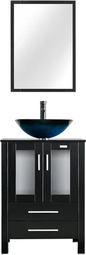 Vista 34 de eclife Armario de tocador de baño moderno de 18 pulgadas con lavabo Redondel negro