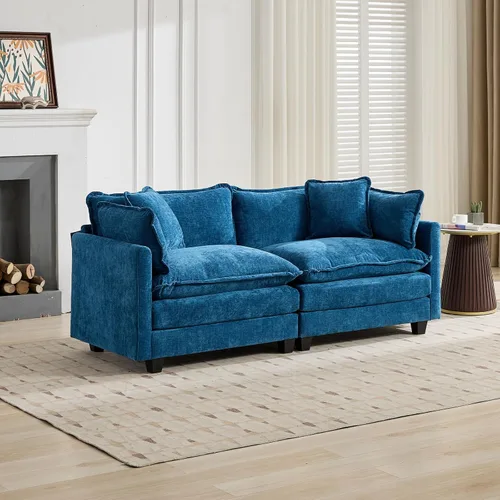 Vista 156 de Sofá seccional modular verde de 111.5", sofás seccionales grandes de 3 plazas para sala de estar, sofá nube oversized de tela chenille con otomana