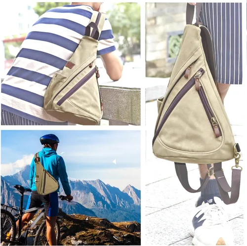 Vista 7 de Bolso bandolera de lona convertible para el pecho, mochila de hombro para hombres y mujeres, al aire libre, ciclismo, viajes