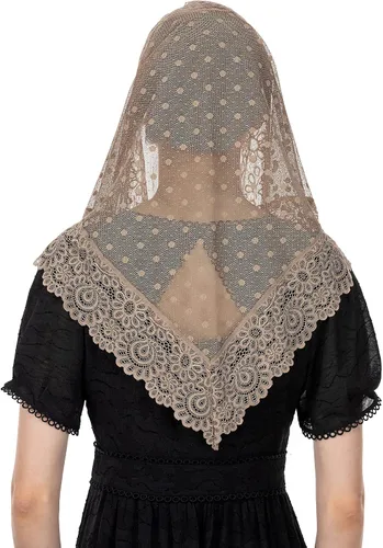 Vista 4 de Wgior Triángulo Vintage Inspirado Encaje Capilla Velos Católica Masa Cabeza Cubierta Bufanda Mantilla Velos para Iglesia