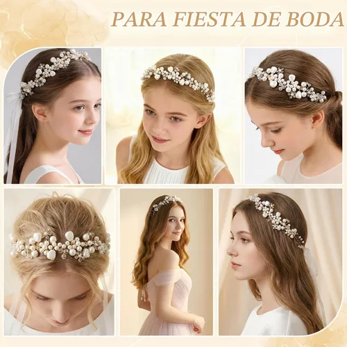 Vista 7 de Accesorio para el cabello de niña de las flores, accesorio para el cabello de boda para mujer, accesorios irregulares para el cabello de perlas