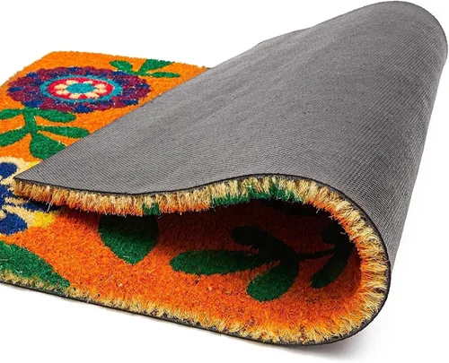 Vista 4 de Juvale Tapete floral de fibra de coco – 17 x 30 pulgadas, natural y moderno – Tapete de bienvenida al aire libre para puerta delantera y patio