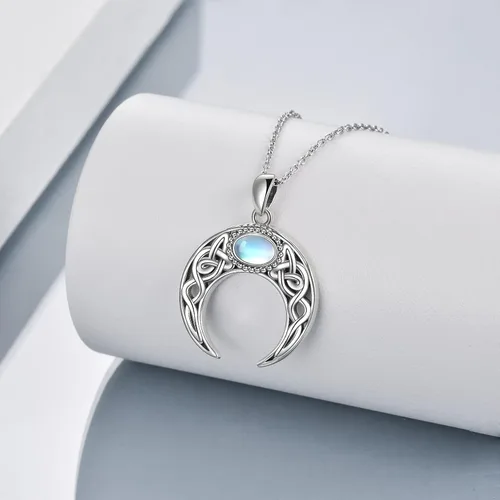Vista 2 de ONEFINITY Collar de piedra lunar, cruz de plata esterlinadrgaonhongoluna crecientepentagramatalismán, collar con colgante de nudo celta, regalos