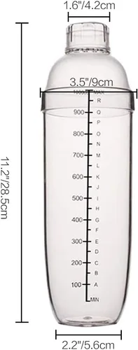 Vista 6 de Coctelera de plástico de 2 piezas, mezclador de bebidas, coctelera de té Boba, juego de herramientas de bar profesional (33 oz/1000 cc)