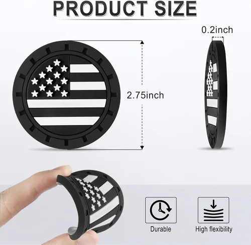 Vista 2 de JUSTTOP Posavasos para Portavasos de Automóvil, Bandera Americana Antideslizante Inserto Posavasos de Coche, Accesorios para el Interior del Negro