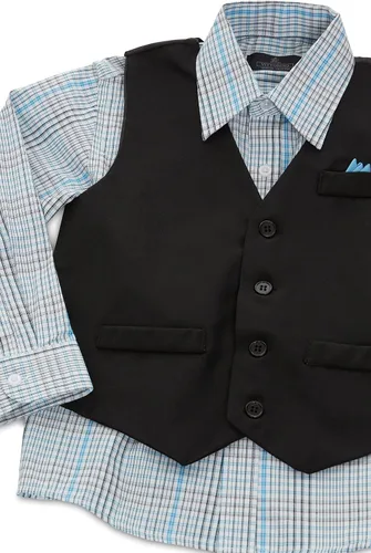Vista 4 de Vittorino Conjunto de traje de 4 piezas para niños con chaleco, camisa de vestir, pajarita, pantalones y bolsillo cuadrado Ropa formal para niños