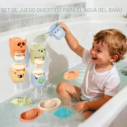 Vista 2 de Juguetes de baño para bebés de 1 a 3 años, paquete de 14 juguetes de baño sin moho para niños de 2 a 4 años, juguetes de bañera con botes flotantes