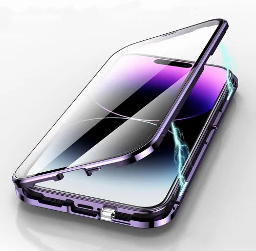 Vista 7 de Funda magnética con bloqueo de seguridad para iPhone 11 Pro de doble cara de vidrio de 360°, cubierta de cuerpo completo con protector de lente