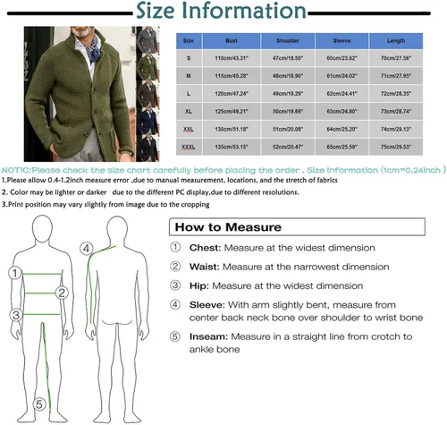 Vista 3 de Suéter de punto trenzado para hombre, cuello alto, con botones, de punto trenzado, ajuste delgado, cárdigan grande y alto, suéteres de punto térmico