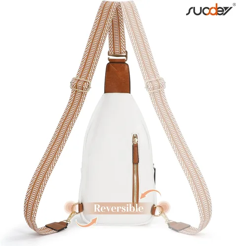 Vista 3 de SUOSDEY Bolsos bandolera para mujer, bandolera de cuero, mochila para el pecho, bolsas de hombro para viajes informales, senderismo, ciclismo