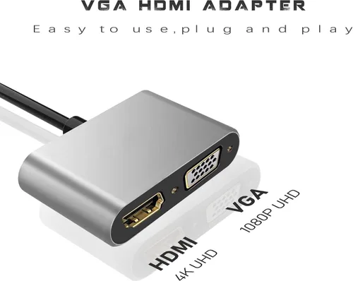 Vista 2 de Adaptador USB C a HDMI VGA para monitor, estación de acoplamiento para portátil USBC, adaptador de doble monitor Dongle MacBook, USB-C Hub Powered
