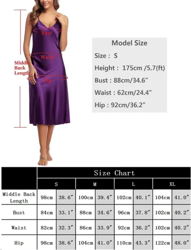 Vista 6 de Camisón de satén para mujer, camisón de satén sexy de verano para mujer, ropa de dormir larga