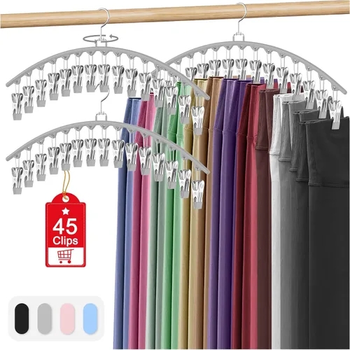 Vista 10 de Paquete de 3 organizadores de leggings para colgar en el armario, perchas para pantalones con clips con capacidad para 45 leggings, pantalones
