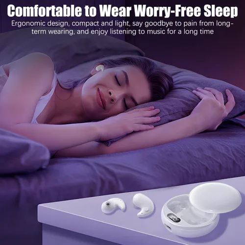 Vista 3 de Audífonos para dormir, auriculares inalámbricos invisibles, pantalla LED de ajuste cómodo para dormir, trabajar, senderismo (blanco)