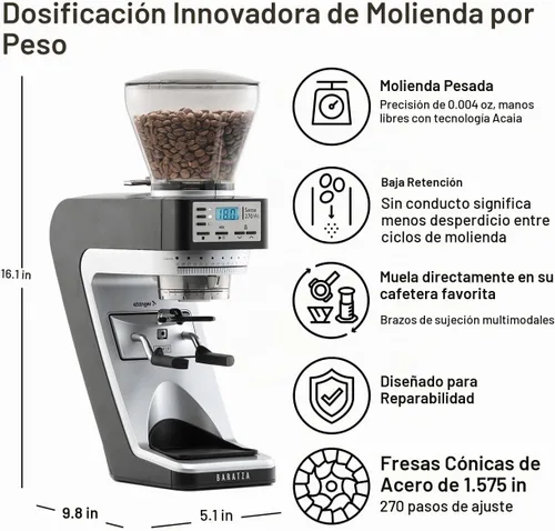 Vista 3 de Baratza Sette 270 W, cafetera, con contenedor cónico, con cesto para café molido y soporte incorporado