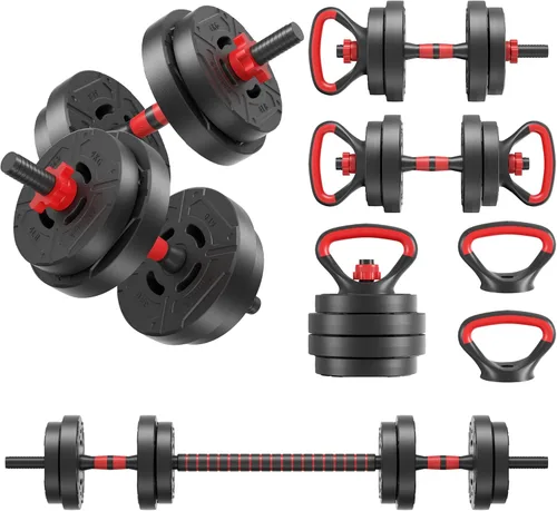 Vista 8 de Fitvids Juego de mancuernas ajustables, juego de pesas rusas de 40/60 libras, multifuncional, portátil, intercambiable, para el hogar, varios estilos