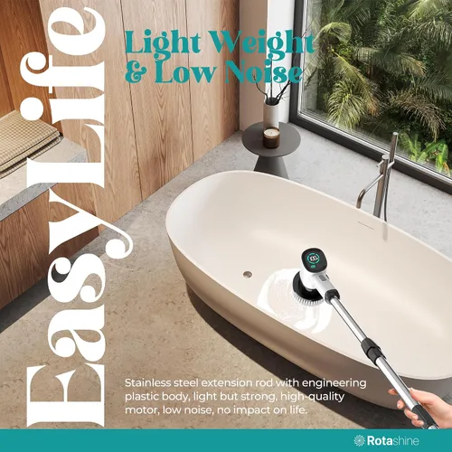 Vista 6 de Limpiador eléctrico giratorio – Limpiador eléctrico para limpieza con 7 cabezales reemplazables – Limpiador de bañera impermeable de cuerpo completo