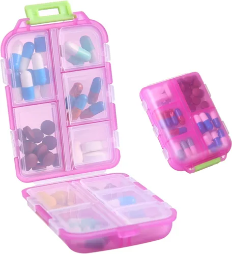 Vista 14 de Paquete de 1 organizador de pastillas de viaje, 10 compartimentos, pastillero compacto y portátil, perfecto para almacenamiento sobre la marcha