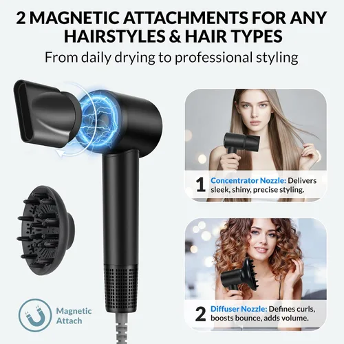 Vista 5 de Chignon Secador de pelo con difusor, secador de pelo iónico de viaje con motor de alta velocidad de 160,000 RPM para secado rápido, secador de pelo