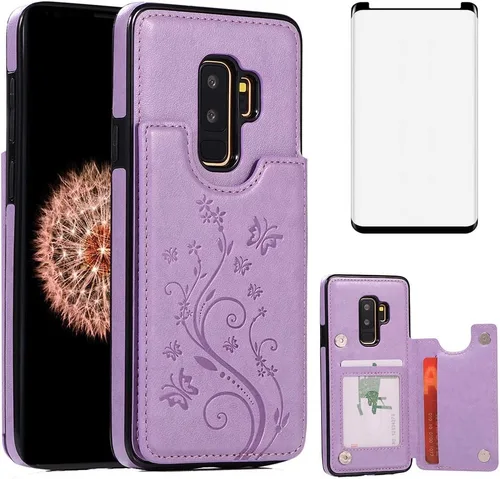 Vista 9 de Funda de teléfono para Samsung Galaxy S9 Plus con protector de pantalla de vidrio templado y tarjetero con soporte para tarjetero, accesorios