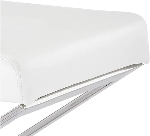 Vista 7 de ZURI Modern Fenix otomana - Cuero sintético blanco con base de acero inoxidable pulido