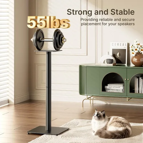 Vista 2 de Par de soportes para altavoces, altura fija de 30 pulgadas, capacidad de peso de 55 libras, base de 11.8 pulgadas, gestión de cables, soporte