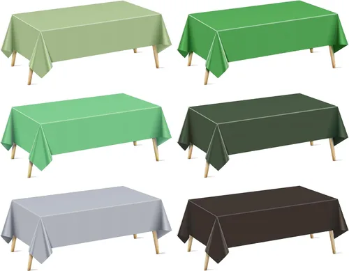 Vista 27 de Mantel rectangular de la serie azul y verde, 4 piezas, 54 x 72 pulgadas, color sólido, impermeable y a prueba de derrames, mantel de plástico