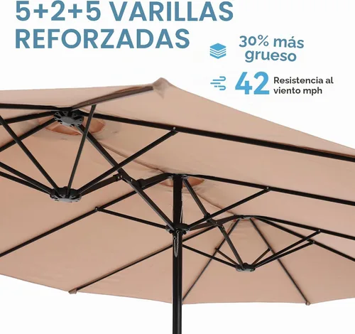 Vista 4 de GREEN PARTY Sombrilla de patio rectangular de 15 pies con base incluida, sombrilla de mesa de doble cara con manivela, sombrillas grandes