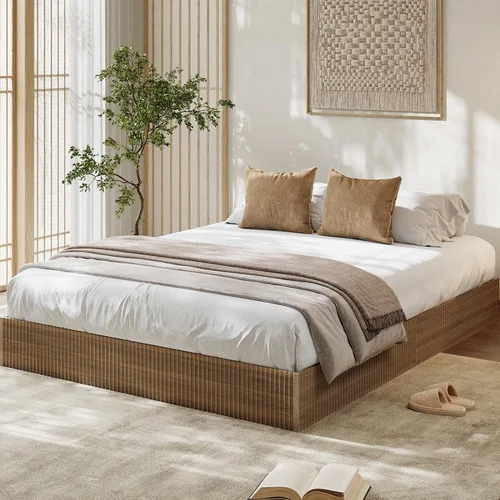 Vista 12 de Garvee Base de cama individual, plataforma de madera con diseño estriado, marco de cama de perfil bajo, base de cama minimalista sin ruido, fácil