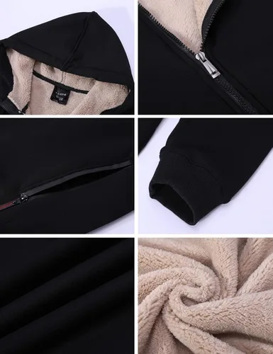 Vista 6 de Flygo Sudadera con capucha de forro polar para hombre, cálida con cremallera completa, forro de sherpa, chaqueta de invierno