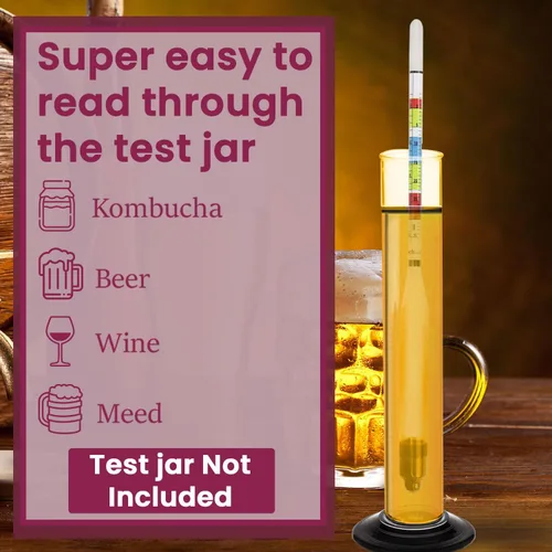 Vista 5 de Fermtech Kit de hidrómetro de triple escala de vidrio – Prueba ABV, Brix, gravedad para vino, cerveza, aguamiel y kombucha, con paño de microfibra