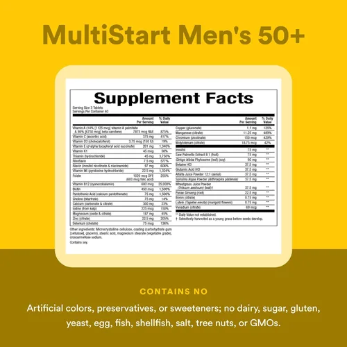 Vista 4 de Natural Factors, Multivitamínico diario MultiStart 50+ para hombres, apoyo nutricional para la salud inmunológica y de próstata, 120 tabletas