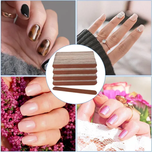 Vista 6 de 100 limas de uñas de madera, lima de uñas de tablero de esmeril de 7 pulgadas para uñas naturales, juego de herramientas de manicura, lima de uñas