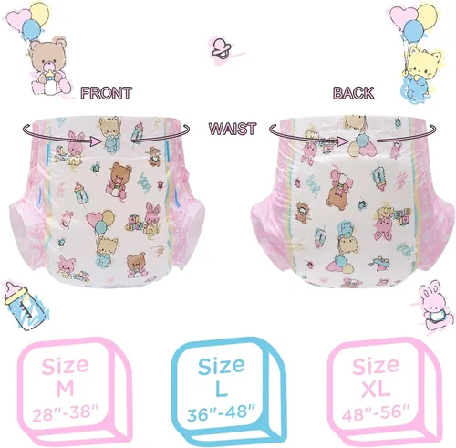 Vista 2 de Littleforbig Pañales impresos para adulto, 10 piezas, Baby Cuties (M 28"-38")