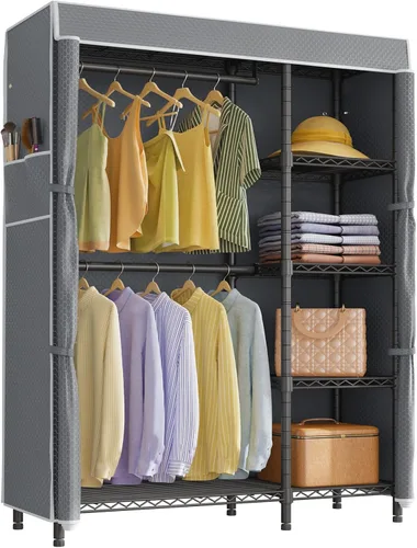 Vista 11 de VIPEK V7C - Percheros para ropa con cubierta, closets portátiles para colgar ropa, perchero resistente con estantes, armario de metal, capacidad