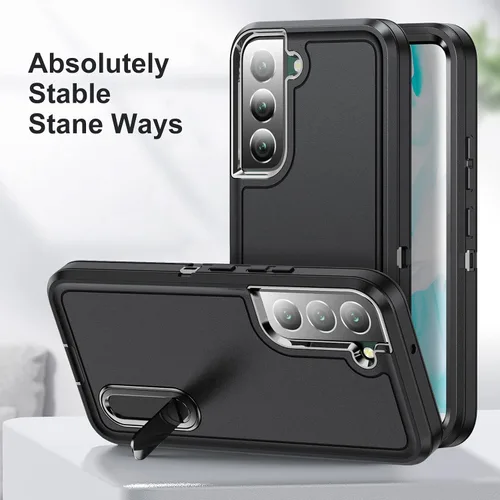 Vista 3 de Funda para Samsung Galaxy S22 Plus con función atril de 3 capas de grado militar, funda protectora de silicona resistente a prueba de golpes