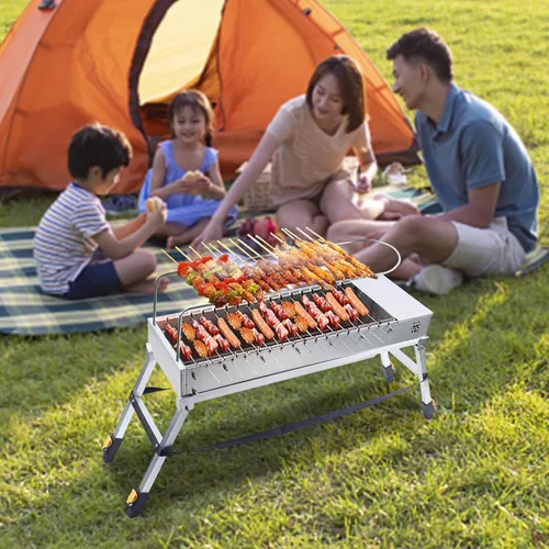 Vista 4 de Parrilla eléctrica para barbacoa al aire libre, parrilla giratoria automática de acero inoxidable con sistema de rotación independiente de doble