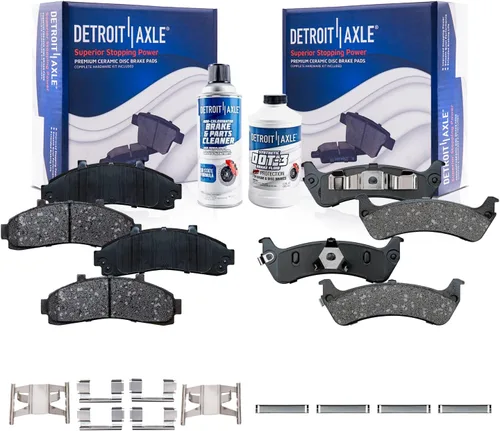 Vista 100 de Detroit Axle - Pastillas de freno para Ford F-150 99-03, 02 Lincoln Blackwood, Pastillas de freno de cerámica delanteras y traseras con repuesto