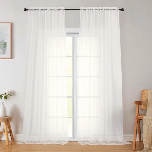 Vista 63 de 2 paneles de cortinas traslúcidas blancas para dormitorio, sala de estar, 96 pulgadas de largo, modernas, suaves, ligeras, con bolsillo para barra