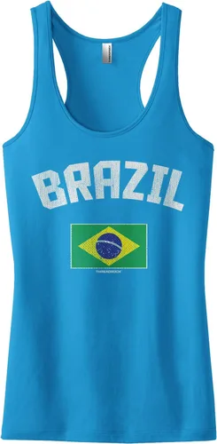 Vista 8 de Threadrock Camiseta sin mangas con espalda cruzada con bandera brasileña para mujer Gris-oscuro