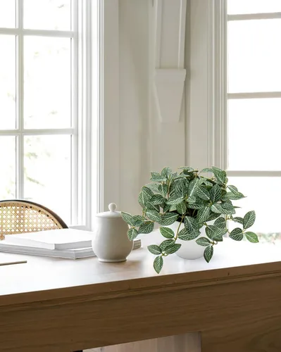 Vista 5 de Hollyone Plantas falsas, 2 paquetes de plantas artificiales de interior con maceta de plástico blanco, pequeña planta falsa en maceta para el hogar