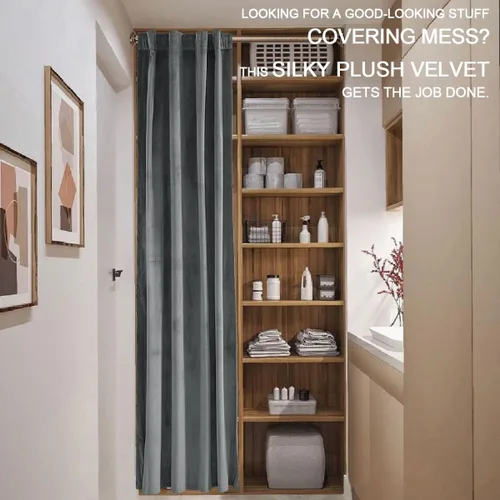 Vista 9 de XTMYI Cortinas Divisoras de Habitación de Terciopelo Gris para Separación de Habitaciones, Pantalla Plegable de Puerta con Trabillas Traseras